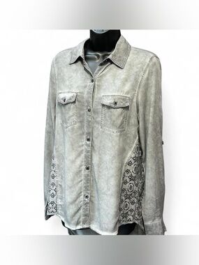 Burnt Grey Button Up Shirt with Side Lace Panels Detail Size Small